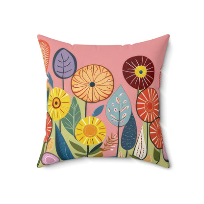 Kate McEnroe New York Boho Whimsical Floral Throw Pillow, Vibrant Folk Art Flowers on Pink Accent Pillow, Cottagecore Living Room, Bedroom Decor Throw Pillows
