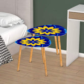 Kate McEnroe New York Bold Graphic Daisy 1960s Mod Cobalt Blue Yellow Floral Nesting TablesNesting Tables466SfLPcHE