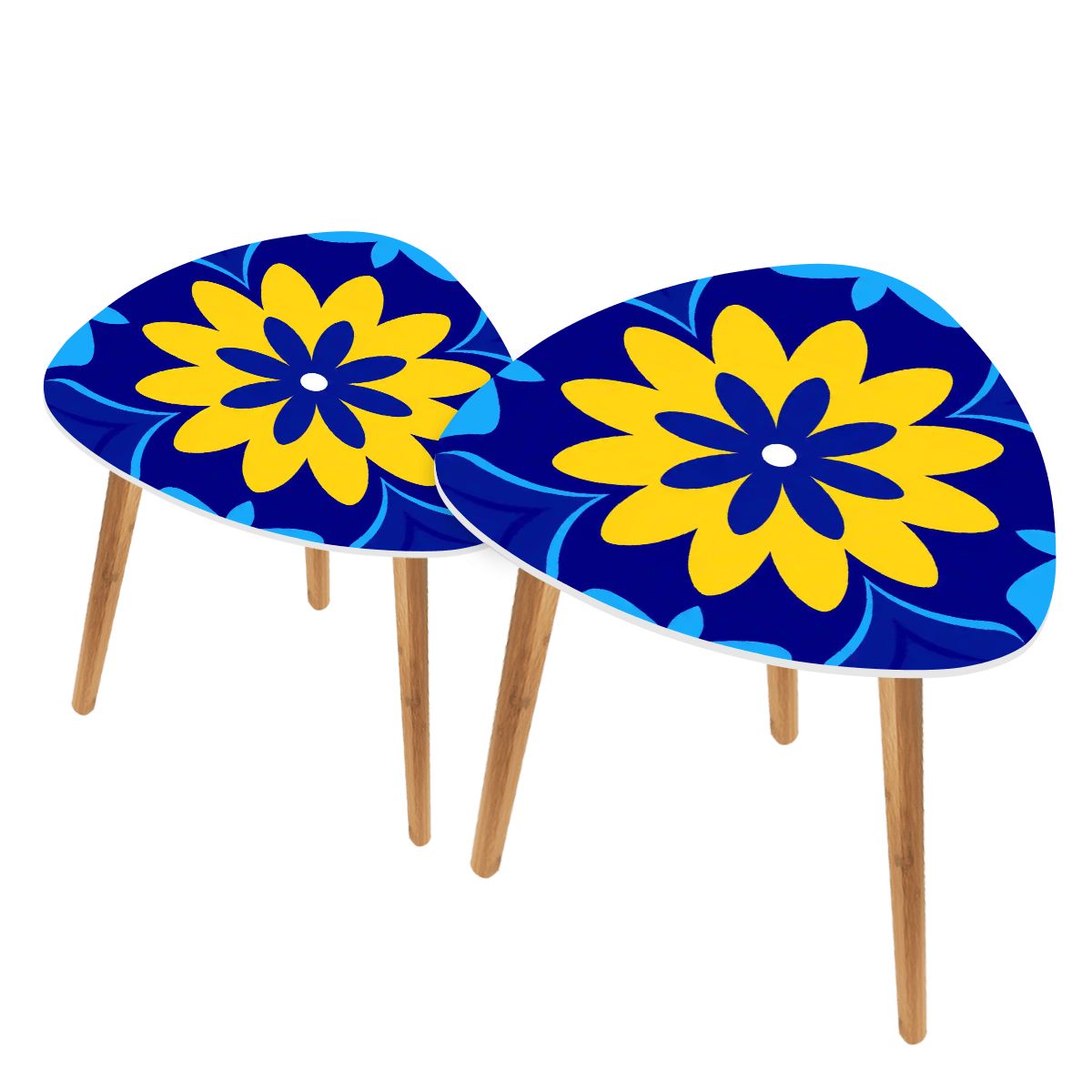 Kate McEnroe New York Bold Graphic Daisy 1960s Mod Cobalt Blue Yellow Floral Nesting TablesNesting Tables466SfLPcHE