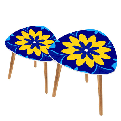 Kate McEnroe New York Bold Graphic Daisy 1960s Mod Cobalt Blue Yellow Floral Nesting TablesNesting Tables466SfLPcHE