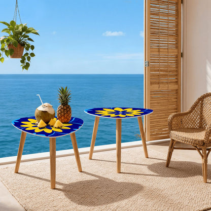 Kate McEnroe New York Bold Graphic Daisy 1960s Mod Cobalt Blue Yellow Floral Nesting TablesNesting Tables466SfLPcHE
