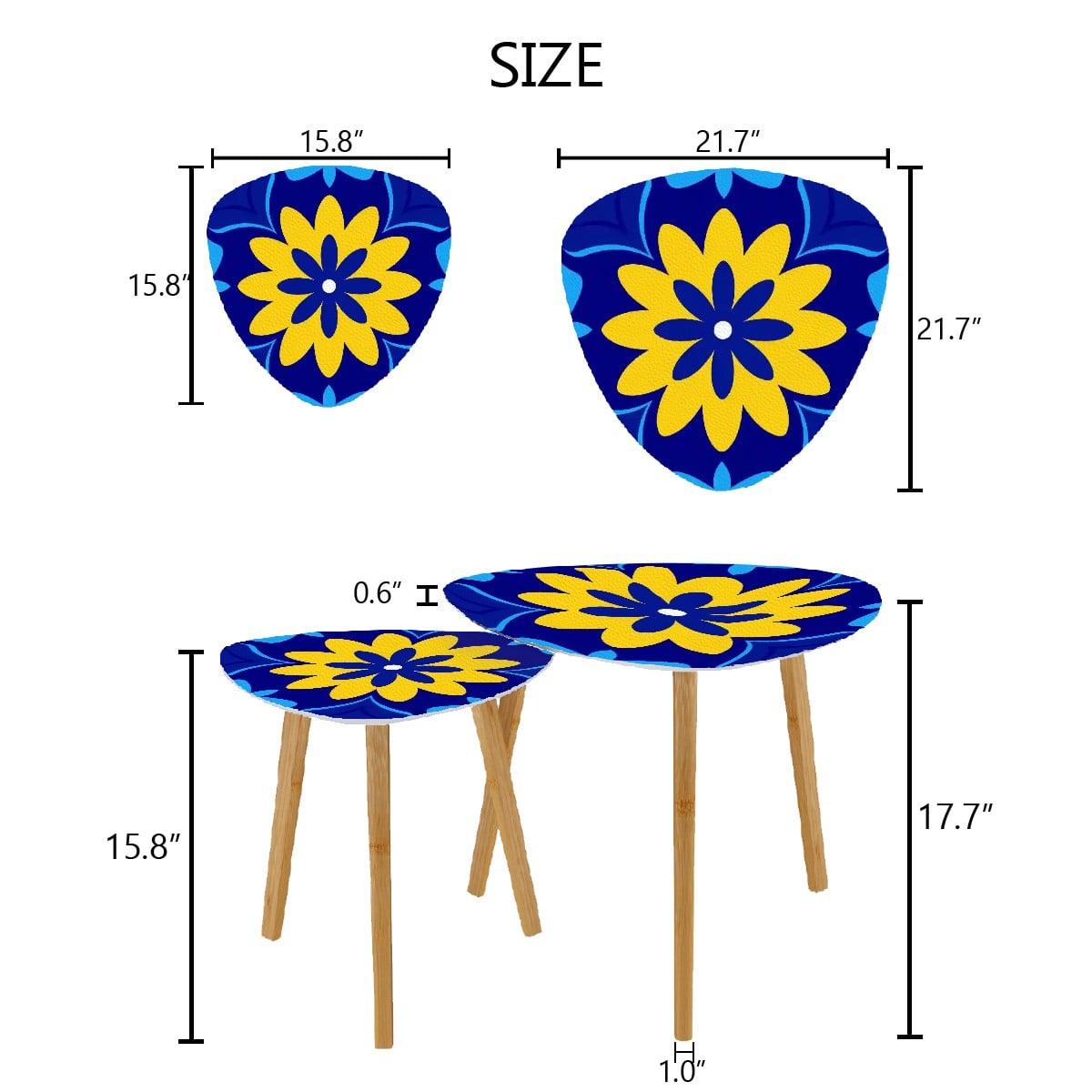 Kate McEnroe New York Bold Graphic Daisy 1960s Mod Cobalt Blue Yellow Floral Nesting TablesNesting Tables466SfLPcHE