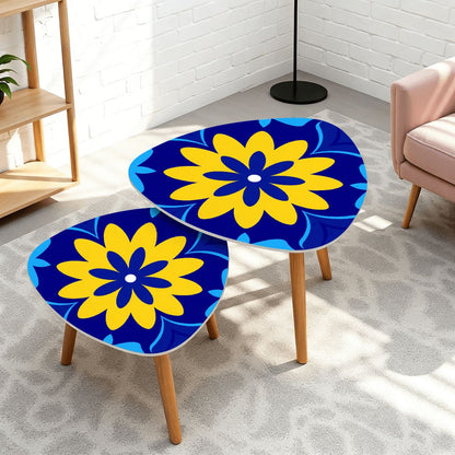 Kate McEnroe New York Bold Graphic Daisy 1960s Mod Cobalt Blue Yellow Floral Nesting TablesNesting Tables466SfLPcHE
