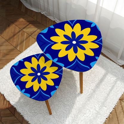 Kate McEnroe New York Bold Graphic Daisy 1960s Mod Cobalt Blue Yellow Floral Nesting TablesNesting Tables466SfLPcHE