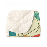 Kate McEnroe New York Boomerang Franciscan Diamond Starbur Pattern Sherpa Fleece Blanket in Mind Century Modern Aqua, Teal, cream and OrangeBlankets29990336539485210928