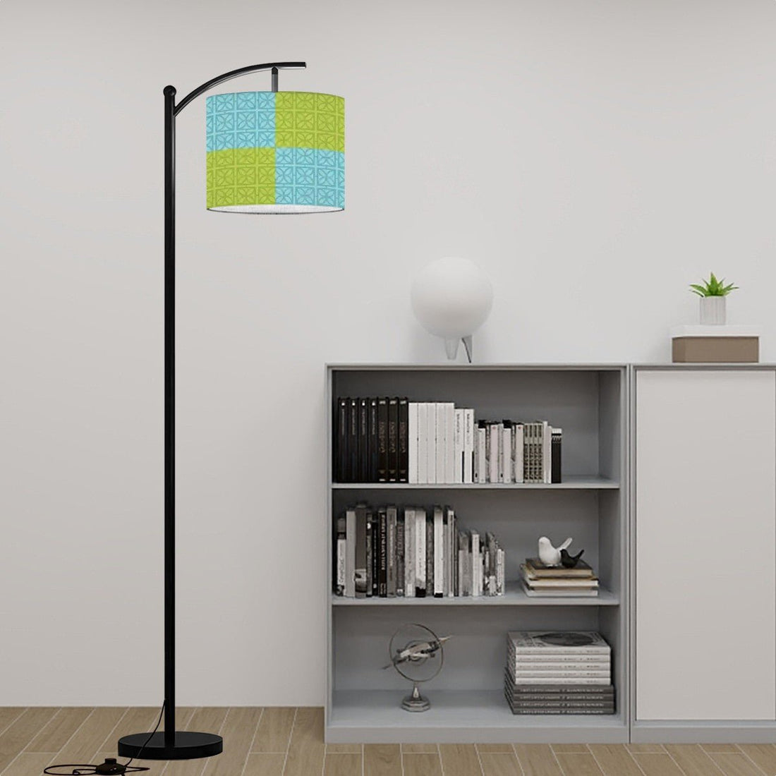 Kate McEnroe New York Breeze Block Arc Floor Lamp, Mid Century Modern Teal Green Patchwork LightingFloor LampsOgB9m08VX4