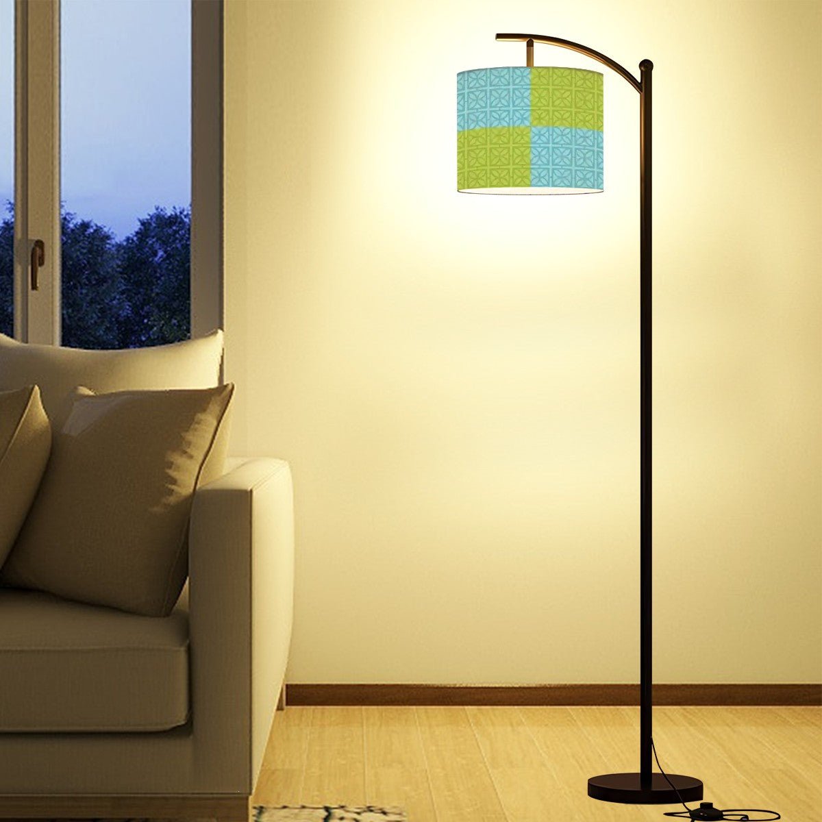 Kate McEnroe New York Breeze Block Arc Floor Lamp, Mid Century Modern Teal Green Patchwork LightingFloor LampsOgB9m08VX4