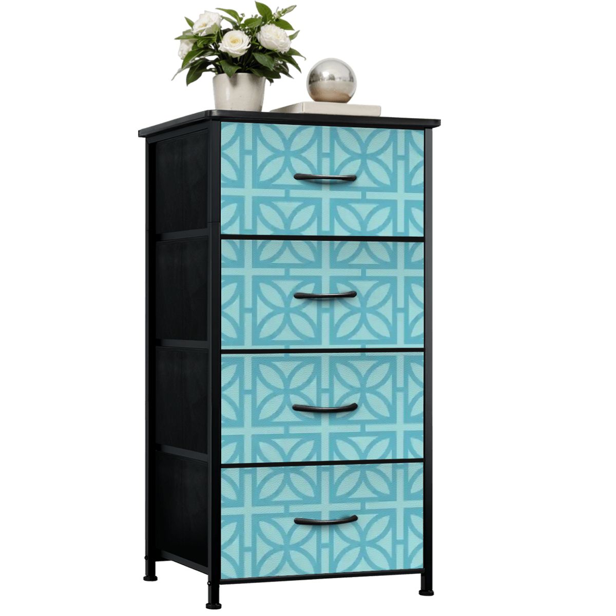blue mid century dresser Blue Vintage Mid-century Modern Dresser Set | Gold Hardware & Detail | 9 Drawer Dresser + 1 Drawer Nightstand | Restored Furniture