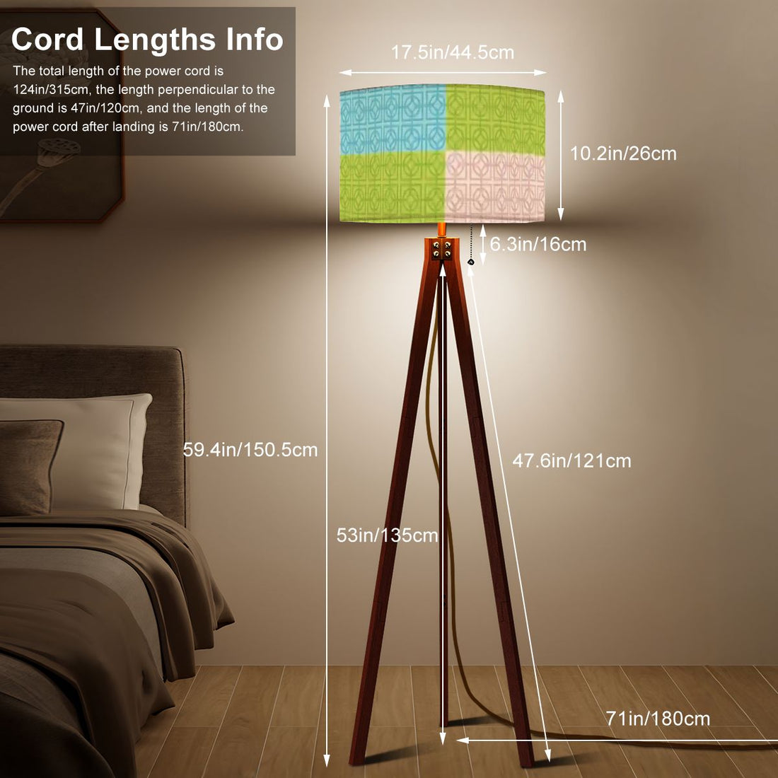 Kate McEnroe New York Breeze Block Tripod Floor Lamp, Retro Mid Century Patchwork Teal Green LightingFloor LampsfftkFWXmUO