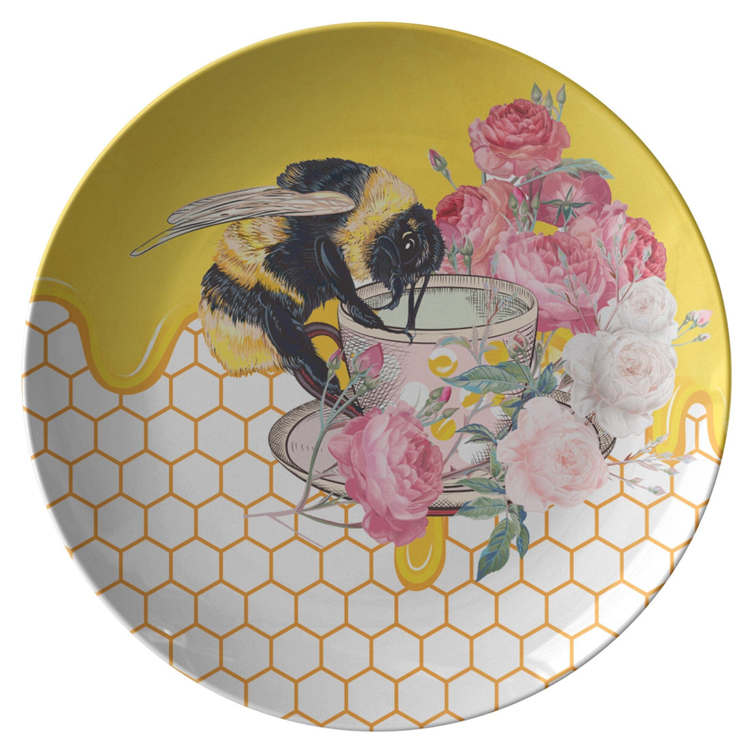 Kate McEnroe New York Bumblebee Honeycomb and Rose Flowers Dinner PlatesPlates9820SINGLE
