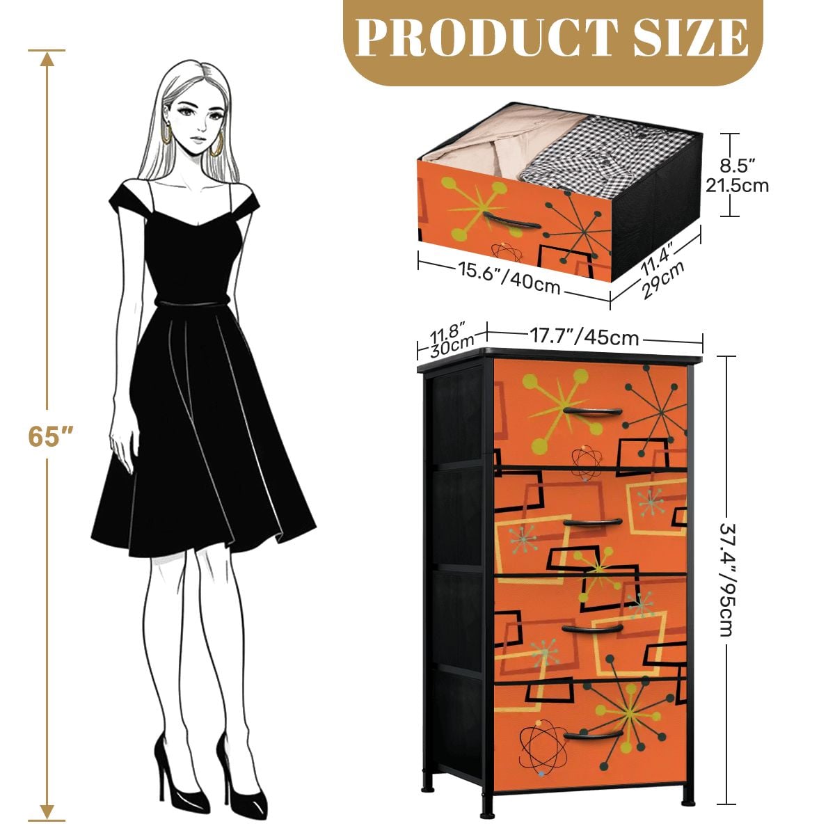 Kate McEnroe New York Burnt Orange Geometric Starburst Retro Mid Century Modern 4 Drawer DresserDressersrs4ZS7KH3d