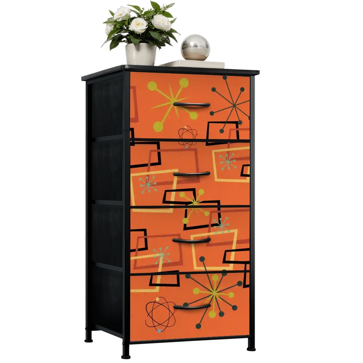 Kate McEnroe New York Burnt Orange Geometric Starburst Retro Mid Century Modern 4 Drawer DresserDressersrs4ZS7KH3d