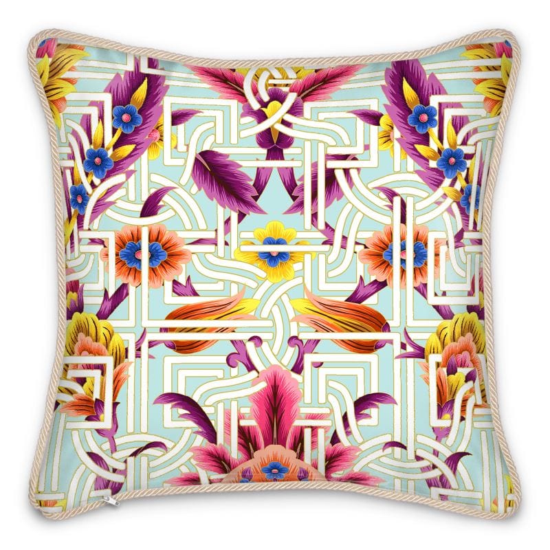 Kate McEnroe New York Cadenza Florale Maze Duck Feather Silk Pillow Silk Pillows
