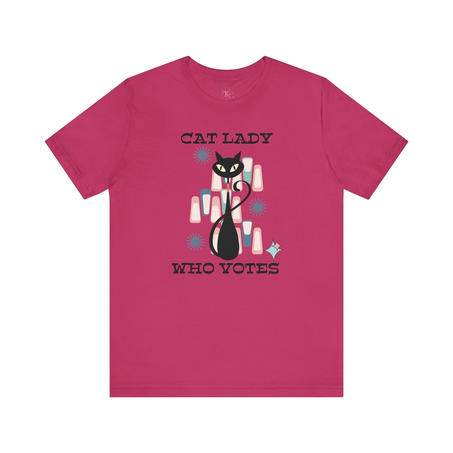 Kate McEnroe New York Cat Lady Who Votes T - Shirt, Retro Mid Century Modern Style, Atomic Cat Design, Women&