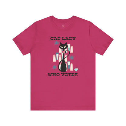 Kate McEnroe New York Cat Lady Who Votes T - Shirt, Retro Mid Century Modern Style, Atomic Cat Design, Women&