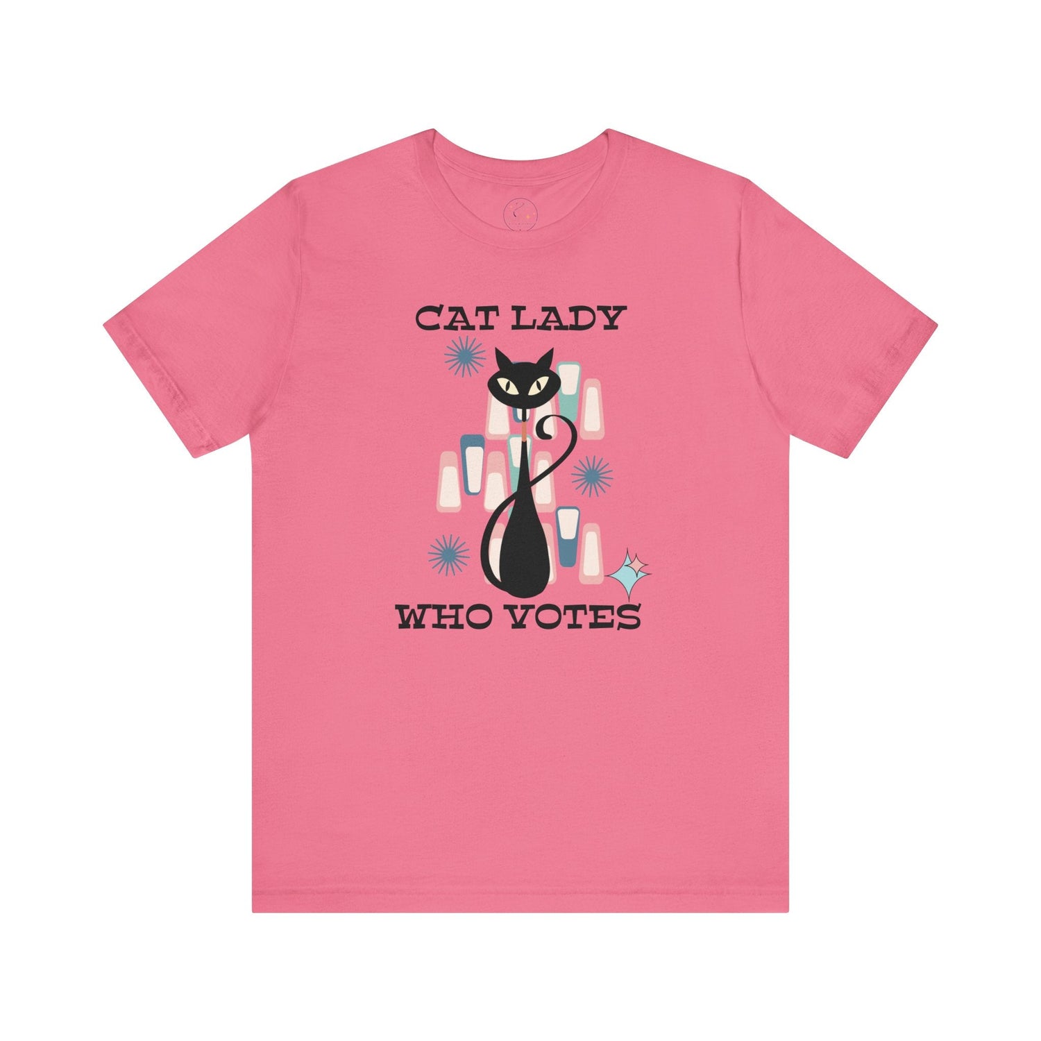 Kate McEnroe New York Cat Lady Who Votes T - Shirt, Retro Mid Century Modern Style, Atomic Cat Design, Women&