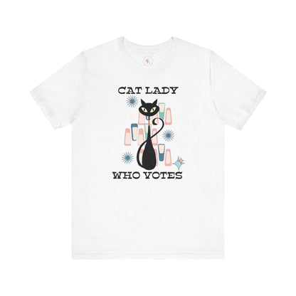 Kate McEnroe New York Cat Lady Who Votes T - Shirt, Retro Mid Century Modern Style, Atomic Cat Design, Women&