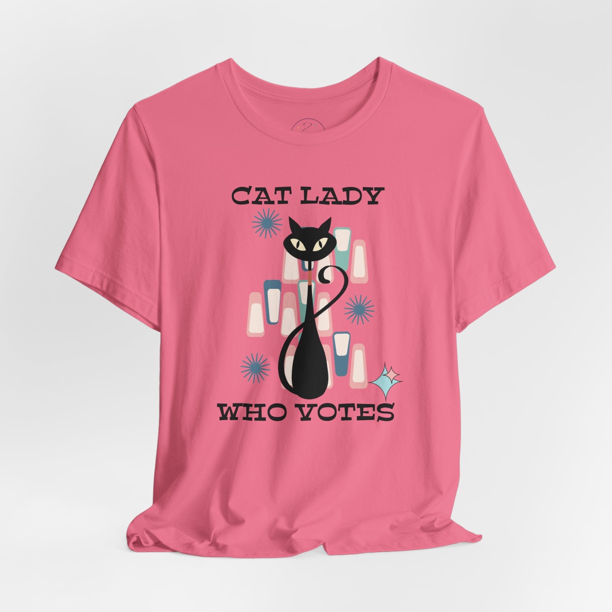 Kate McEnroe New York Cat Lady Who Votes T - Shirt, Retro Mid Century Modern Style, Atomic Cat Design, Women&