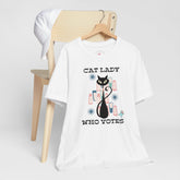 Kate McEnroe New York Cat Lady Who Votes T - Shirt, Retro Mid Century Modern Style, Atomic Cat Design, Women&