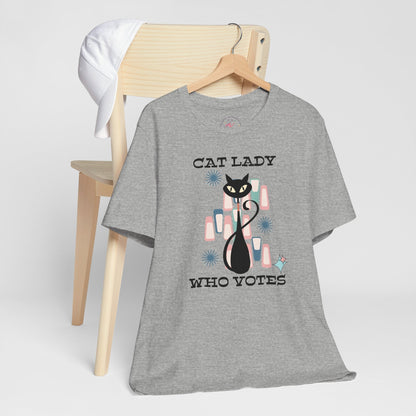 Kate McEnroe New York Cat Lady Who Votes T - Shirt, Retro Mid Century Modern Style, Atomic Cat Design, Women&