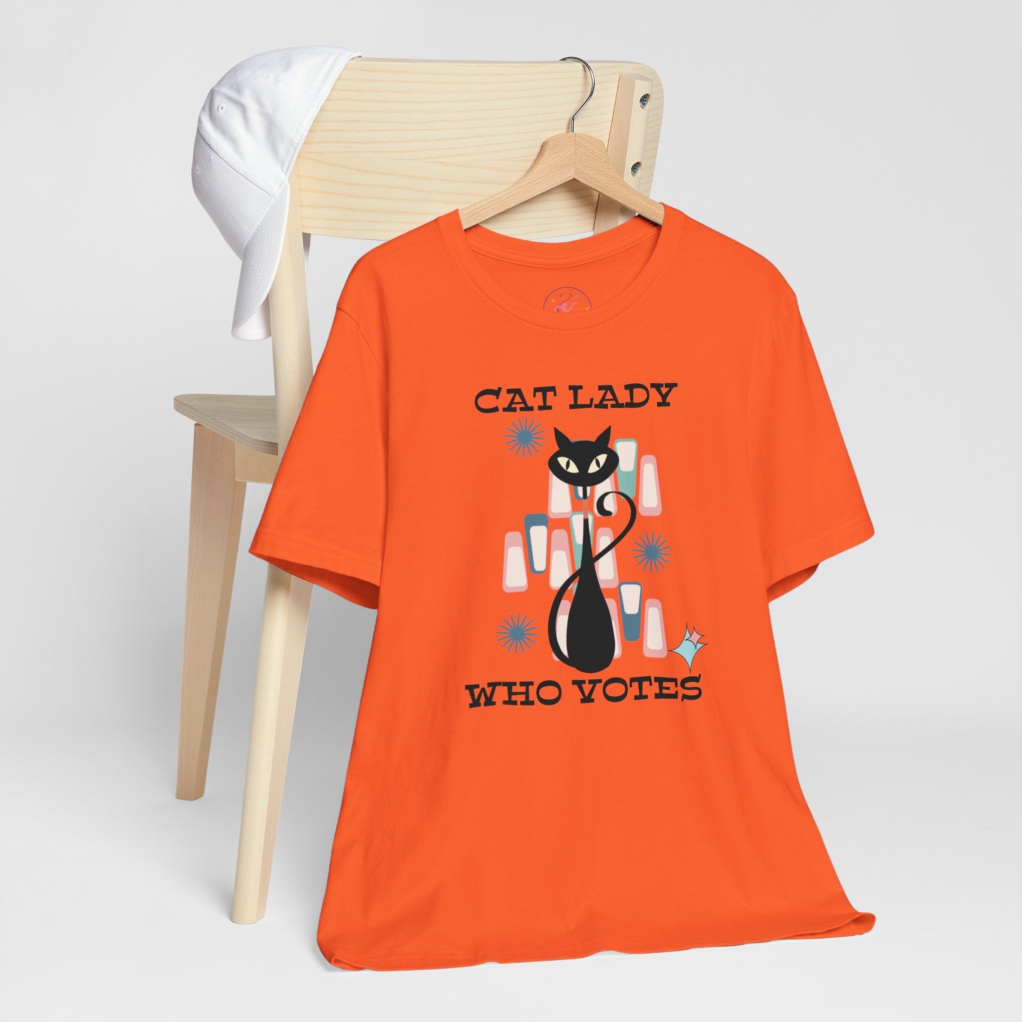 Kate McEnroe New York Cat Lady Who Votes T - Shirt, Retro Mid Century Modern Style, Atomic Cat Design, Women&