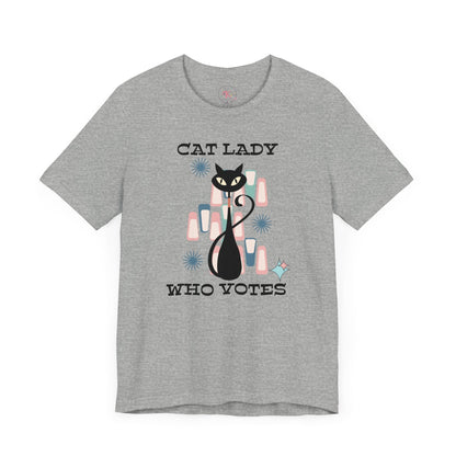 Kate McEnroe New York Cat Lady Who Votes T - Shirt, Retro Mid Century Modern Style, Atomic Cat Design, Women&