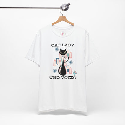 Kate McEnroe New York Cat Lady Who Votes T - Shirt, Retro Mid Century Modern Style, Atomic Cat Design, Women&