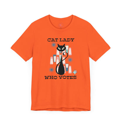 Kate McEnroe New York Cat Lady Who Votes T - Shirt, Retro Mid Century Modern Style, Atomic Cat Design, Women&