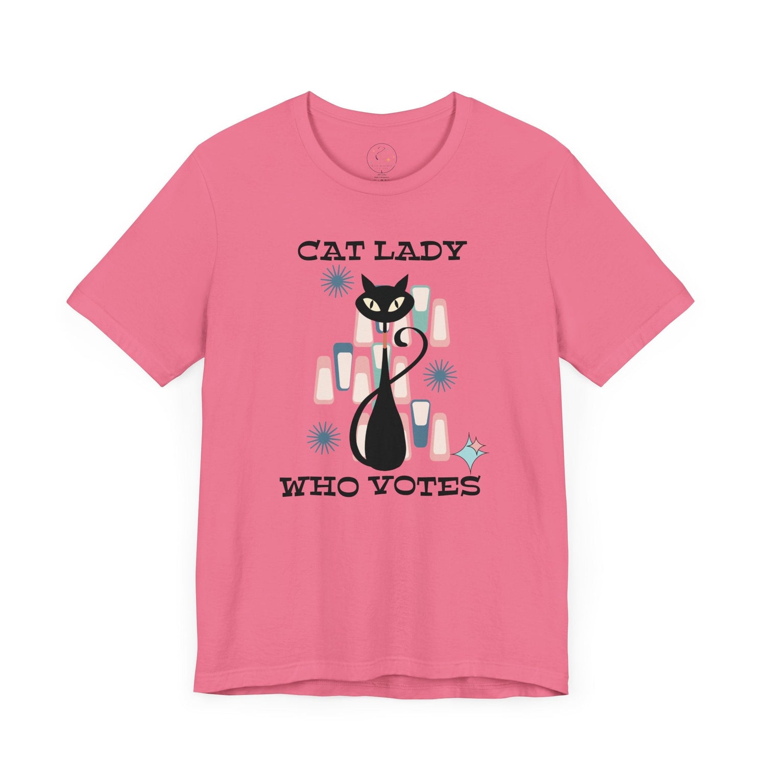 Kate McEnroe New York Cat Lady Who Votes T - Shirt, Retro Mid Century Modern Style, Atomic Cat Design, Women&