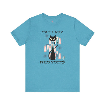 Kate McEnroe New York Cat Lady Who Votes T - Shirt, Retro Mid Century Modern Style, Atomic Cat Design, Women&