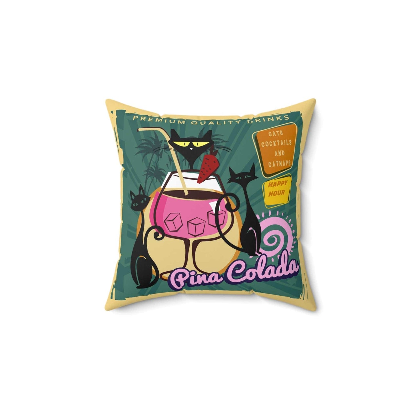 Kate McEnroe New York Cats, Cocktails and Catnaps Throw Pillow, 1950s Vintage Diner Atomic Cat Poster Art, Mid Century Modern Retro Accent Pillow - KM13549723 Throw Pillows