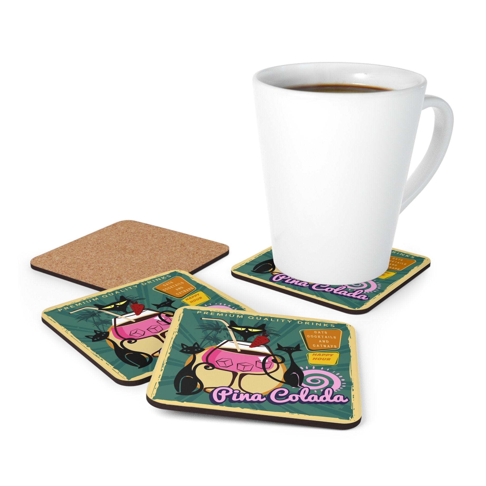 Kate McEnroe New York Cats, Cocktails &amp; Catnaps 1950s Cork Coaster Set, Midcentury Diner Atomic Cat Print, Set of 4 - KM13759823Coasters27195992316971150189