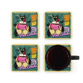 Kate McEnroe New York Cats, Cocktails & Catnaps 1950s Cork Coaster Set, Midcentury Diner Atomic Cat Print, Set of 4 - KM13759823Coasters27195992316971150189