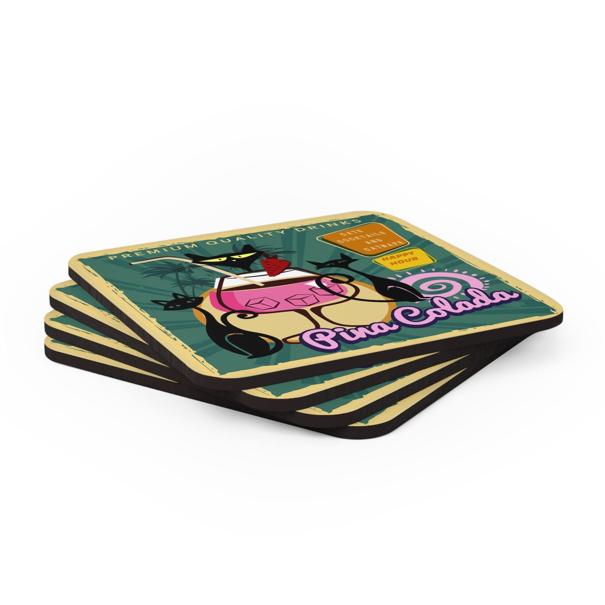 Kate McEnroe New York Cats, Cocktails &amp; Catnaps 1950s Cork Coaster Set, Midcentury Diner Atomic Cat Print, Set of 4 - KM13759823Coasters27195992316971150189