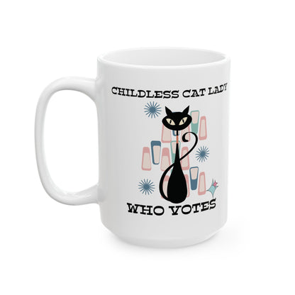 Kate McEnroe New York Childless Cat Lady Who Votes Mug, Retro Atomic Kitschy Cat DesignMugs19291614297166371713
