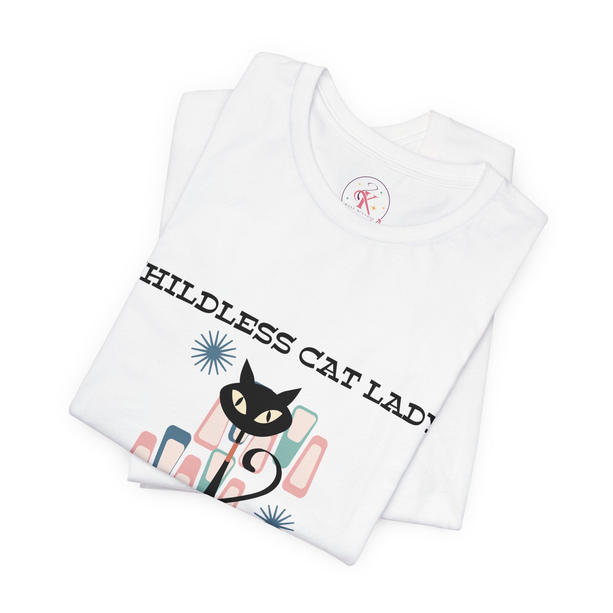 Kate McEnroe New York Childless Cat Lady Who Votes T - Shirt, Retro Atomic Kitschy Cat TeeT - Shirt22486484330229175952