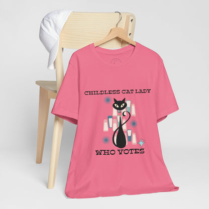 Kate McEnroe New York Childless Cat Lady Who Votes T - Shirt, Retro Atomic Kitschy Cat TeeT - Shirt32816021791457749063