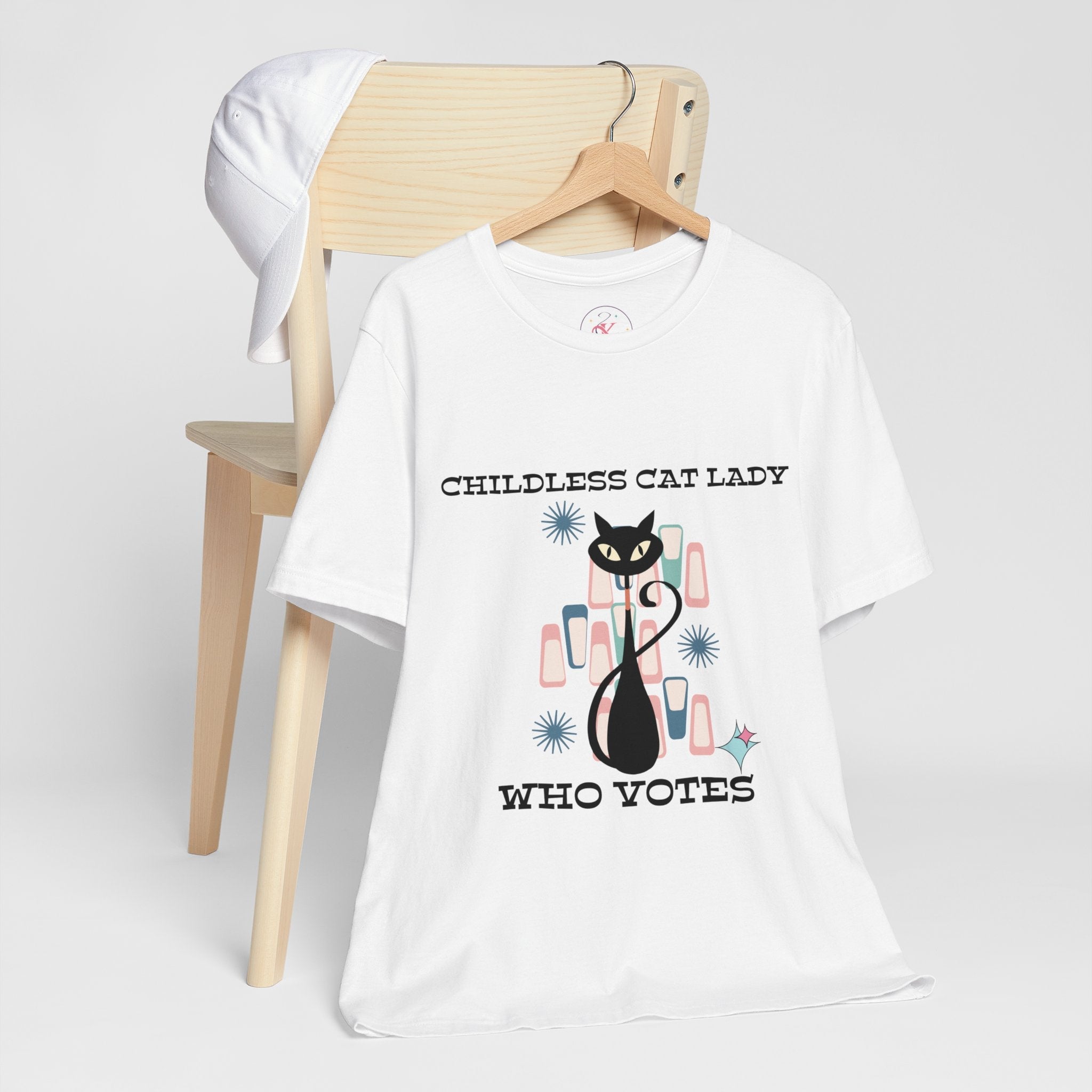 Kate McEnroe New York Childless Cat Lady Who Votes T - Shirt, Retro Atomic Kitschy Cat TeeT - Shirt47094538003557188661