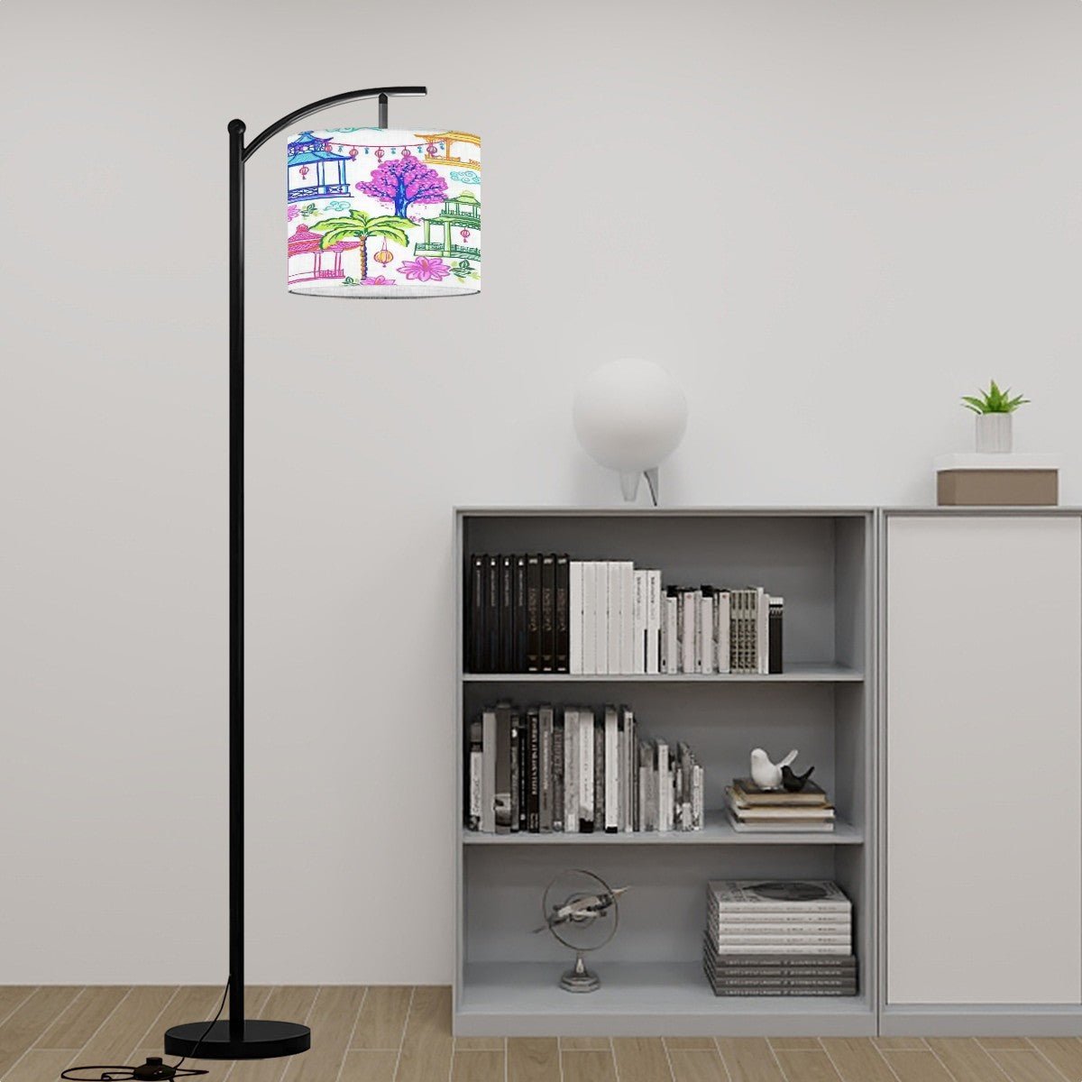Kate McEnroe New York Chinoiserie Arc Floor Lamp, Vintage Pagoda Lantern Scene LightingFloor LampsxVaUcpKpQ2