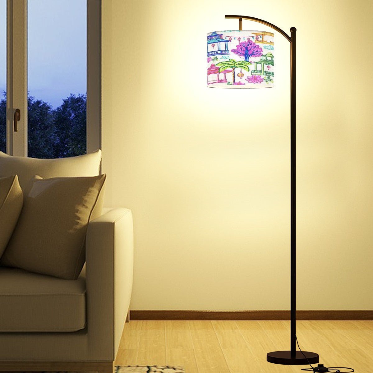 Kate McEnroe New York Chinoiserie Arc Floor Lamp, Vintage Pagoda Lantern Scene LightingFloor LampsxVaUcpKpQ2