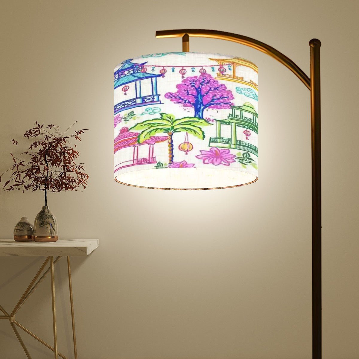 Kate McEnroe New York Chinoiserie Arc Floor Lamp, Vintage Pagoda Lantern Scene LightingFloor LampsxVaUcpKpQ2