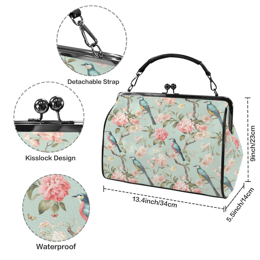Kate McEnroe New York Chinoiserie Bird and Peony Kiss Lock HandbagCrossbody BagsD3269487
