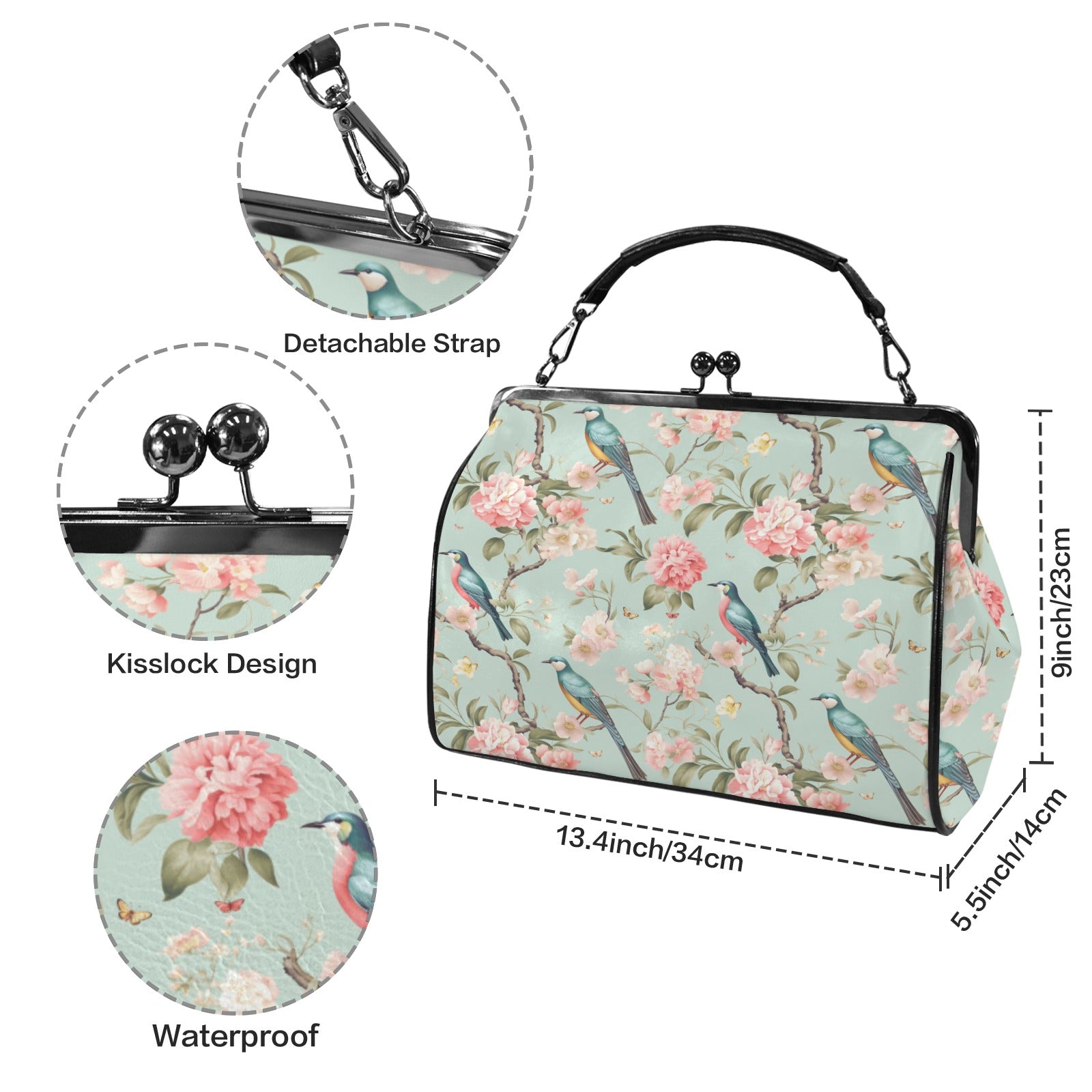 Kate McEnroe New York Chinoiserie Bird and Peony Kiss Lock HandbagCrossbody BagsD3269487