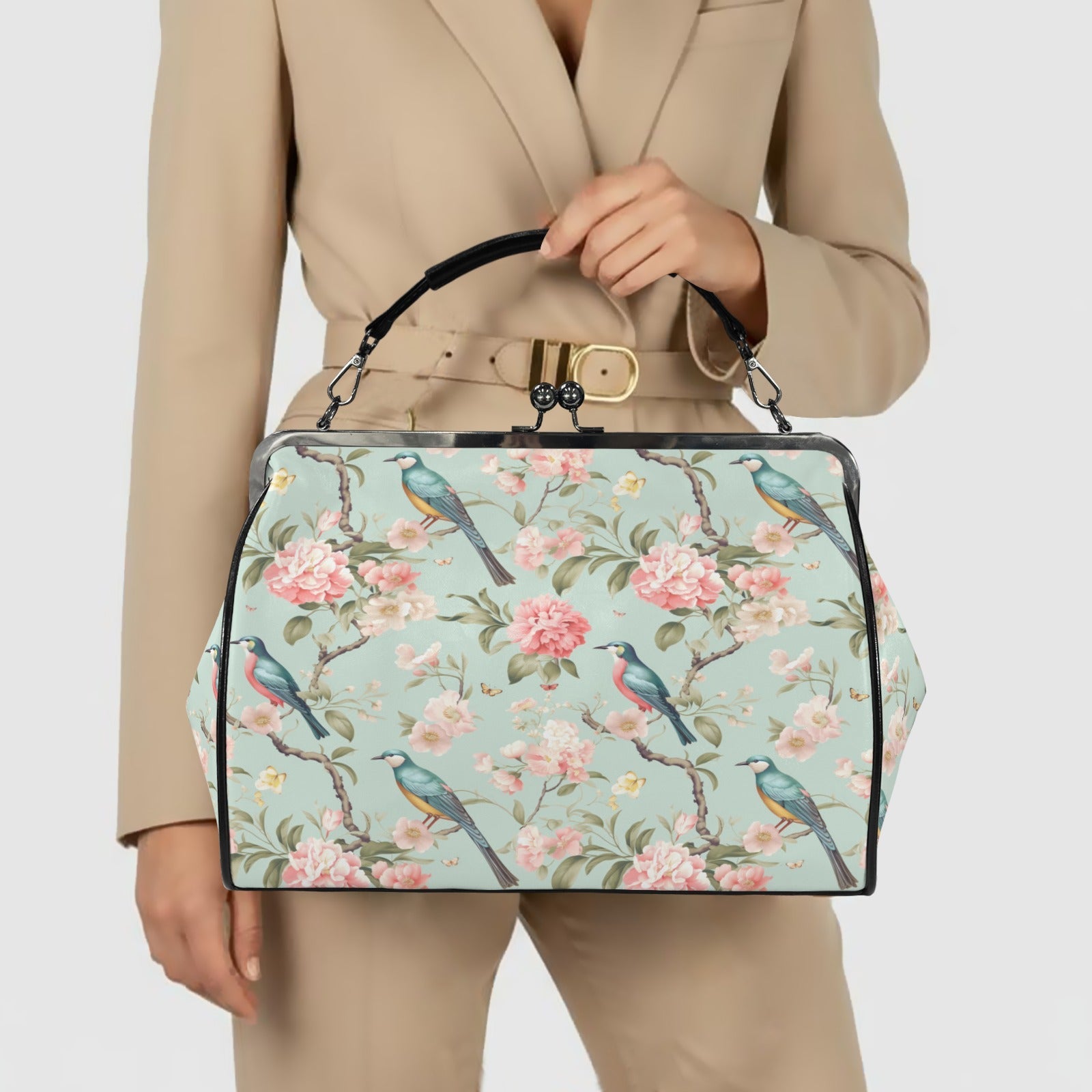 Kate McEnroe New York Chinoiserie Bird and Peony Kiss Lock HandbagCrossbody BagsD3269487