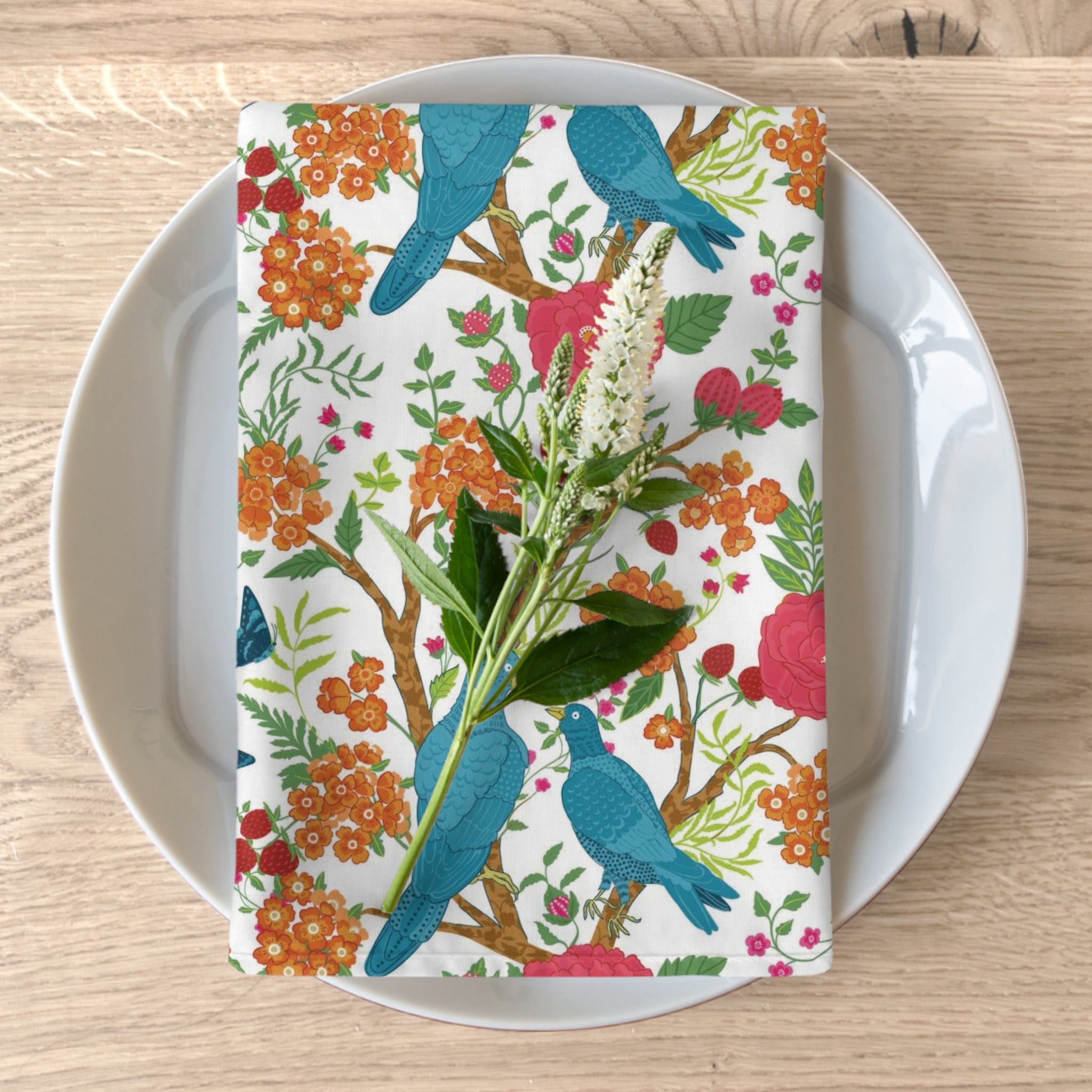 Kate McEnroe New York Chinoiserie Bird Floral Cloth Napkins, Set of 4, Vibrant Table Linens, Retro Garden Dining DecorNapkins22368271897825087136