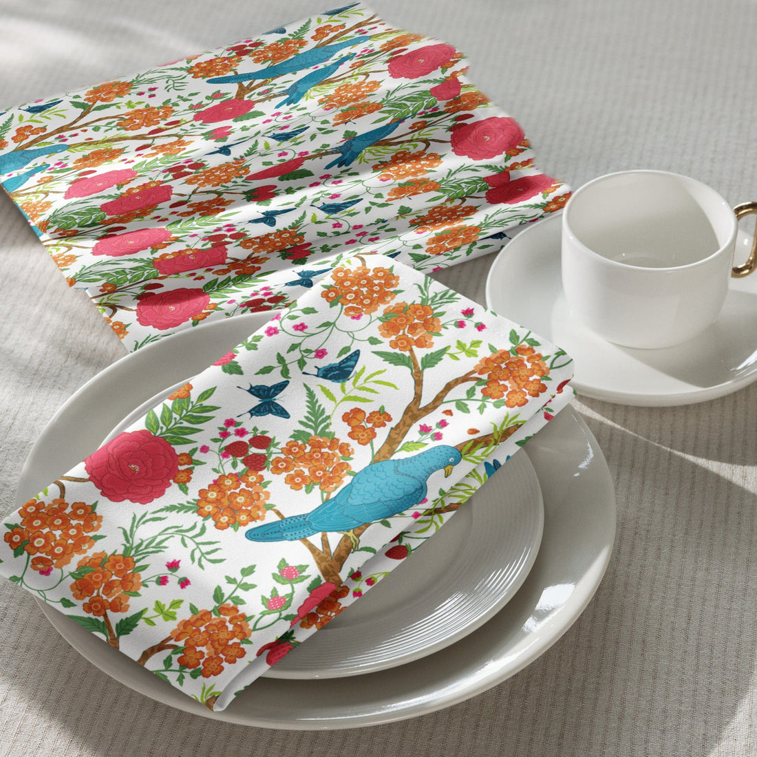 Kate McEnroe New York Chinoiserie Bird Floral Cloth Napkins, Set of 4, Vibrant Table Linens, Retro Garden Dining DecorNapkins22368271897825087136