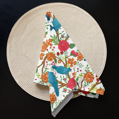 Kate McEnroe New York Chinoiserie Bird Floral Cloth Napkins, Set of 4, Vibrant Table Linens, Retro Garden Dining DecorNapkins22368271897825087136