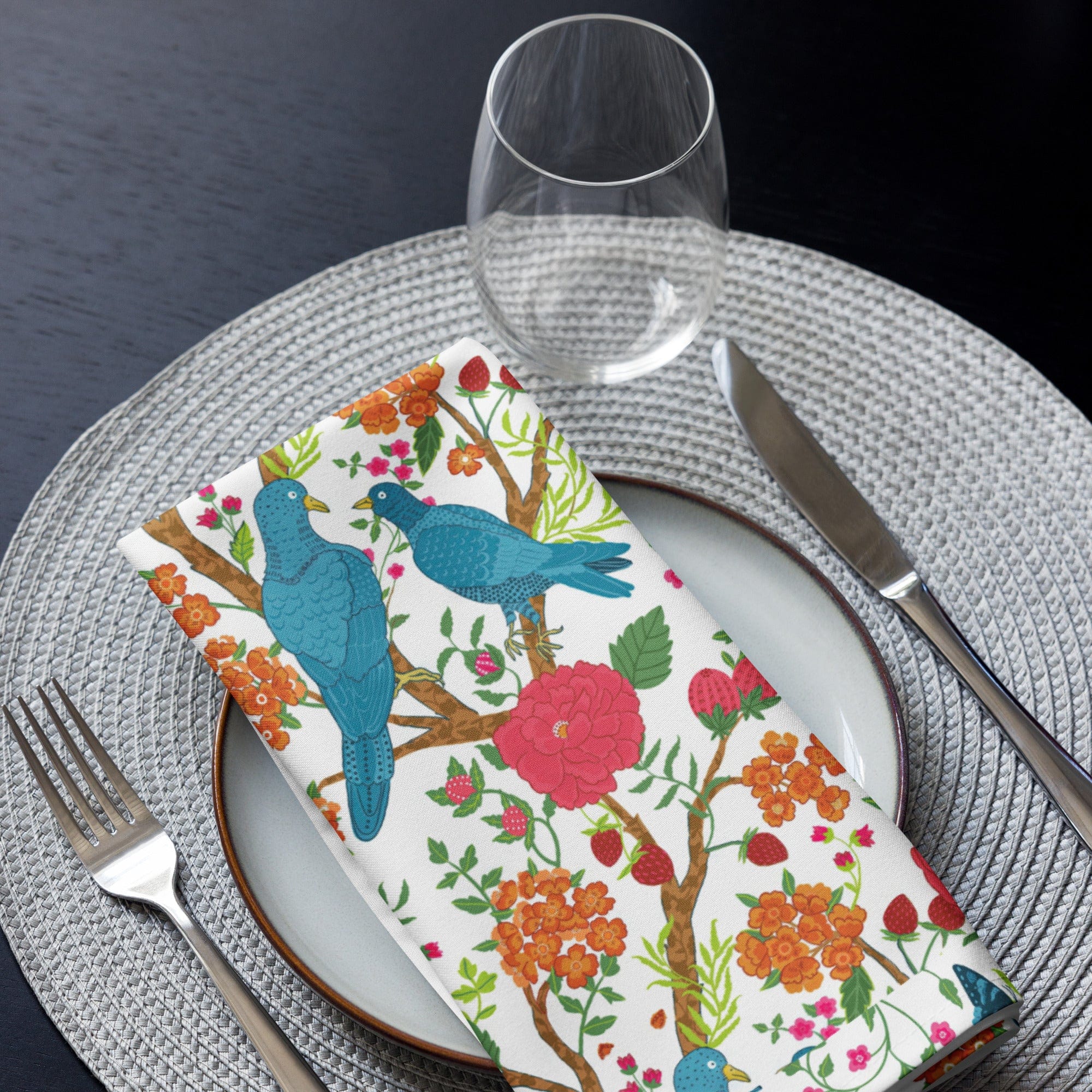 Kate McEnroe New York Chinoiserie Bird Floral Cloth Napkins, Set of 4, Vibrant Table Linens, Retro Garden Dining DecorNapkins22368271897825087136