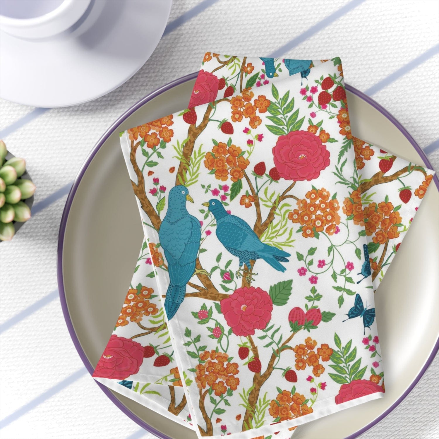 Kate McEnroe New York Chinoiserie Bird Floral Cloth Napkins, Set of 4, Vibrant Table Linens, Retro Garden Dining DecorNapkins22368271897825087136