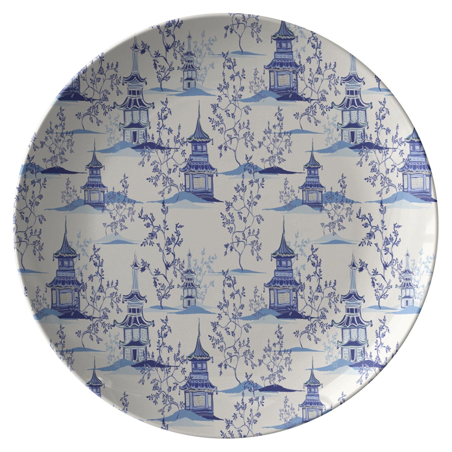 Kate McEnroe New York Chinoiserie Blue and White Pagoda Dinner Plates Plates